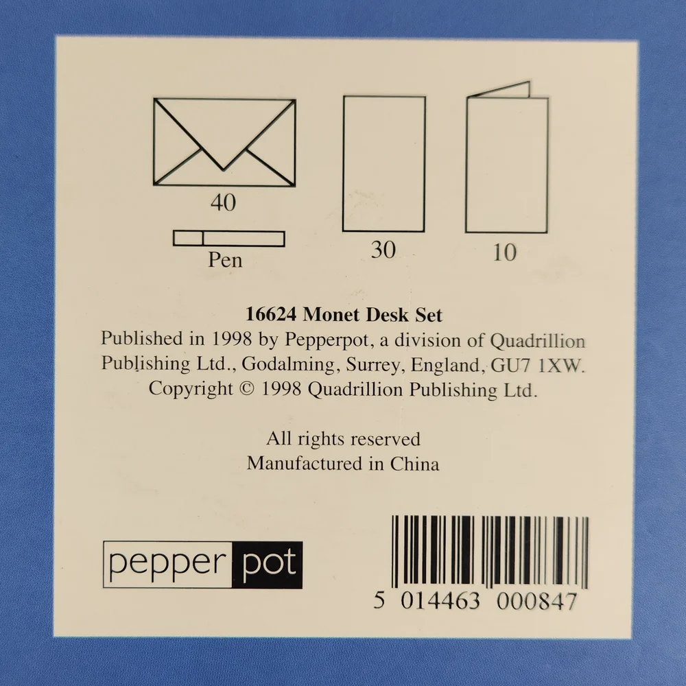 The Monet Desk Set, 20 Monet Cards, Stationery, envelopes & pen, ENGLAND, '98